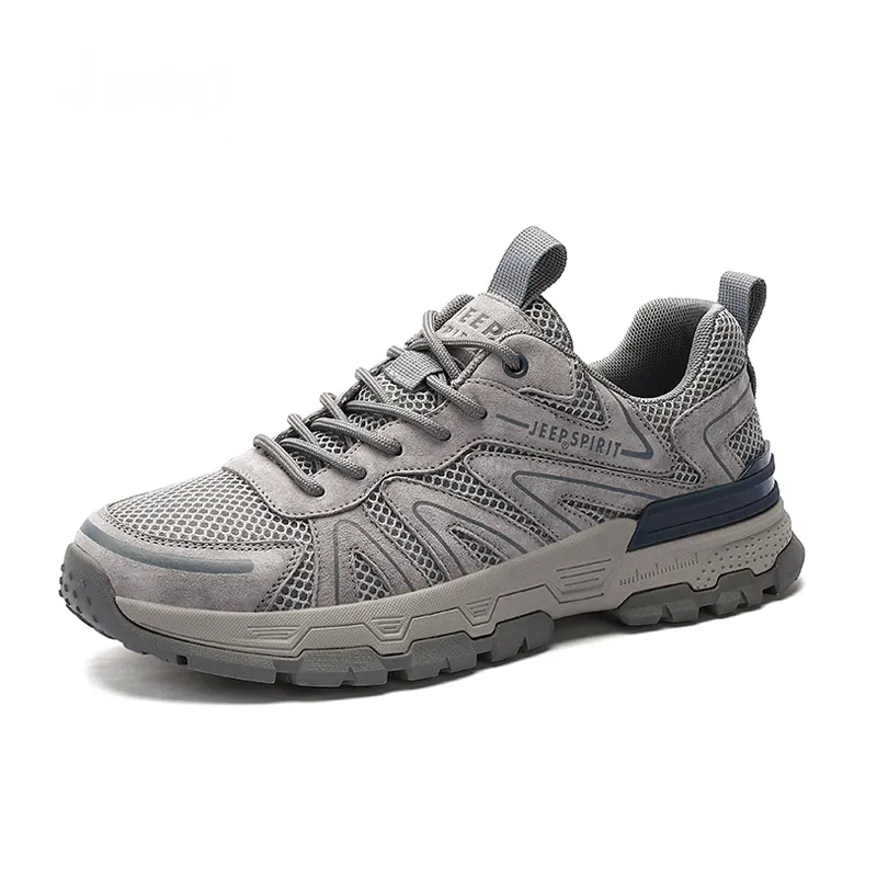 JEEP SPIRIT Summer Men's Shoes Mesh Breathable, Moisture Wicking, Lightweight Low top Casual Shoes Men's Moon Dust Gray
