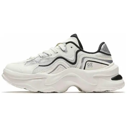 Anta Abrasion Resistant Lightweight Height Increasing Low top Casual Shoes Women's White Black Silver