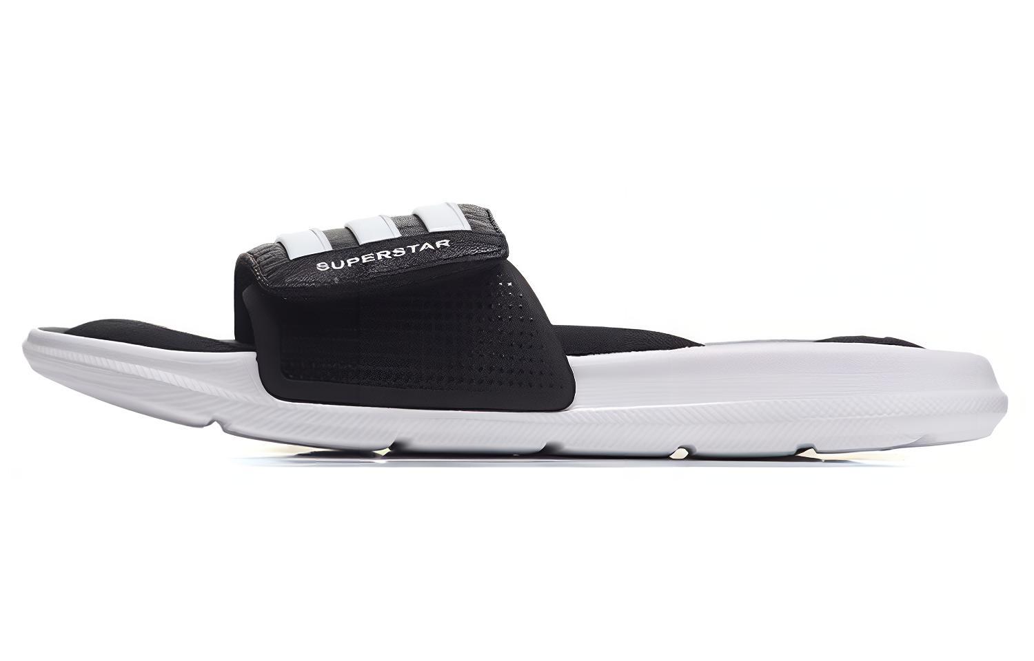 Adidas SUPERSTAR 5G fashionable and comfortable rubber sole leather splicing one-line sandals men's black and white