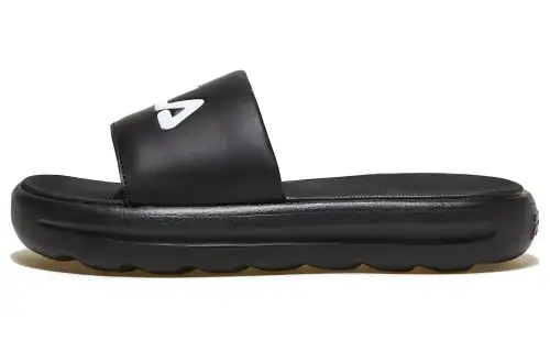 FILA Rubber Sole Slide Slippers Unisex Black Korean Style