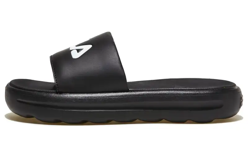 FILA Rubber Sole Slide Slippers Unisex Black Korean Style