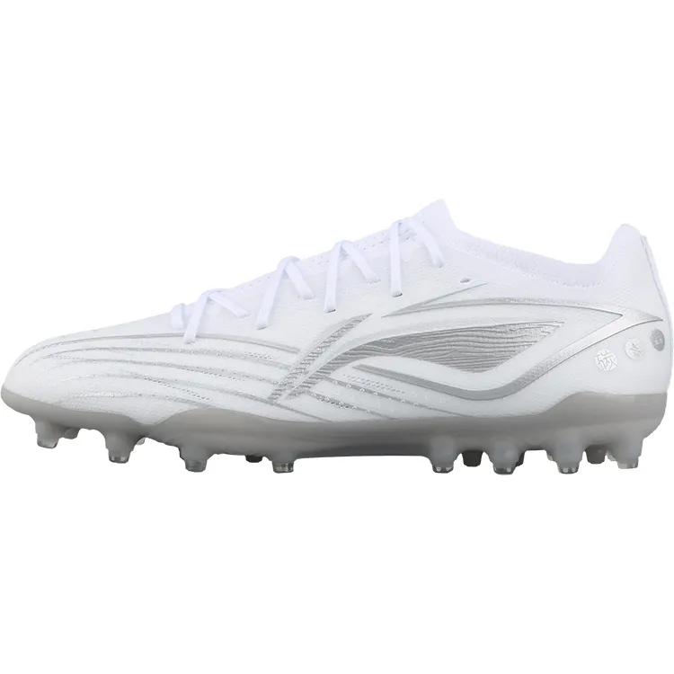 Li Ning MG Multi Ground Artificial Turf Slip Resistant Abrasion Resistant Soccer Shoes Men's White Silver