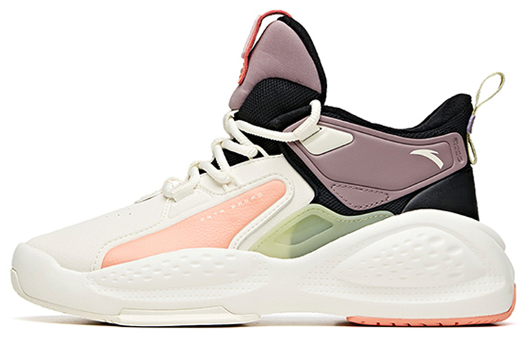 Anta Bastard Life Collection Fleece lined High top Skateboard Shoes Women's White Black Purple