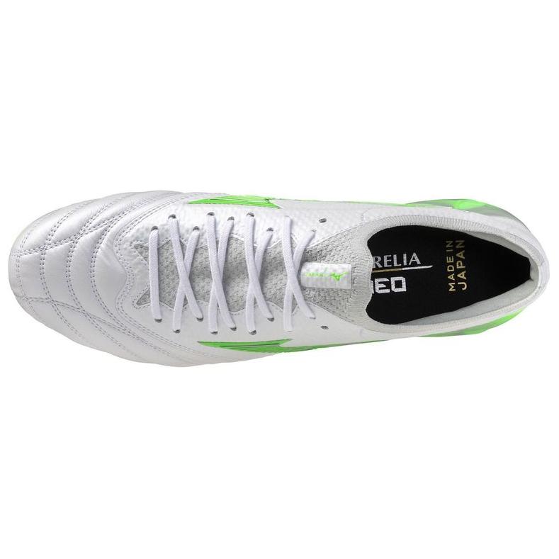 Mizuno Morelia Neo 4 Synthetic Leather, Leather Slip Resistant Abrasion Resistant Soccer Shoes Unisex White Green