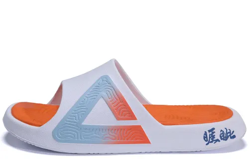PEAK Taichi Classic Slippers Quiet Slip Resistant Cushioning Slide Slippers Men's White Orange