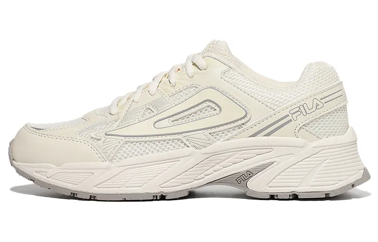FILA Textile, Synthetic Leather Cushioning Abrasion Resistant Low top Casual Shoes Unisex Ecru Korean Style