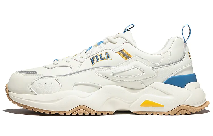 FILA Rayflide Fabric Cushioning, Wear Resistant Low top Casual Shoes Unisex White Blue Yellow Korean Style