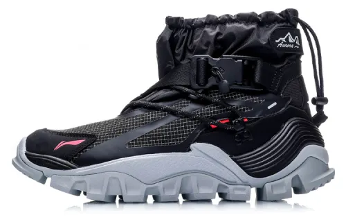 Li Ning Aurora Mountain Travel Slip Resistant, Abrasion Resistant, Thermal Coverage High top Casual Shoes Men's Black