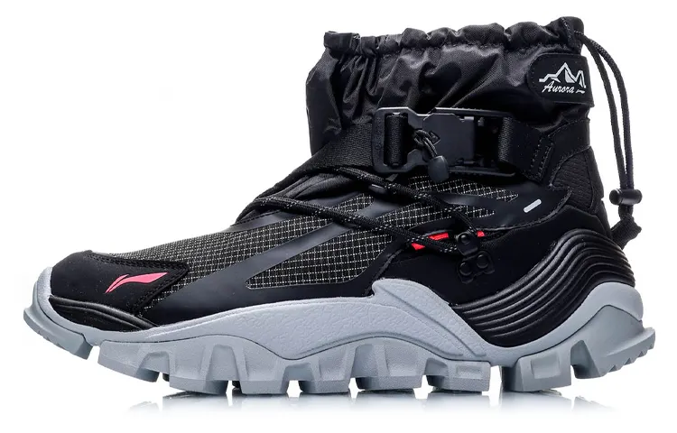 Li Ning Aurora Mountain Travel Slip Resistant, Abrasion Resistant, Thermal Coverage High top Casual Shoes Men's Black