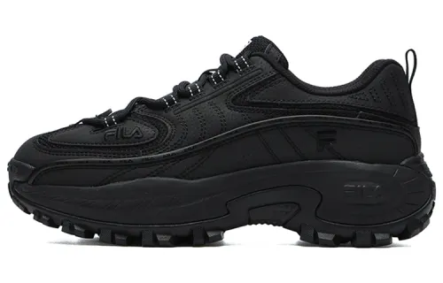 FILA Fashion Sneakers Synthetic Leather, Textile Cushioning Abrasion Resistant Low top Casual Shoes Women's Black