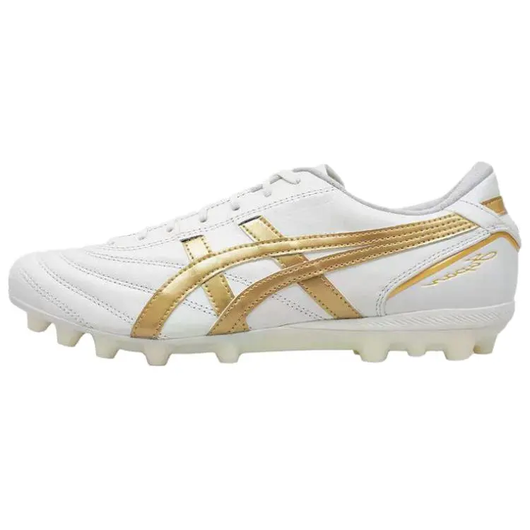 ASICS C3 Comfortable AG Artificial Ground Kangaroo Leather Slip Resistant Soccer Shoes Men's White Gold
