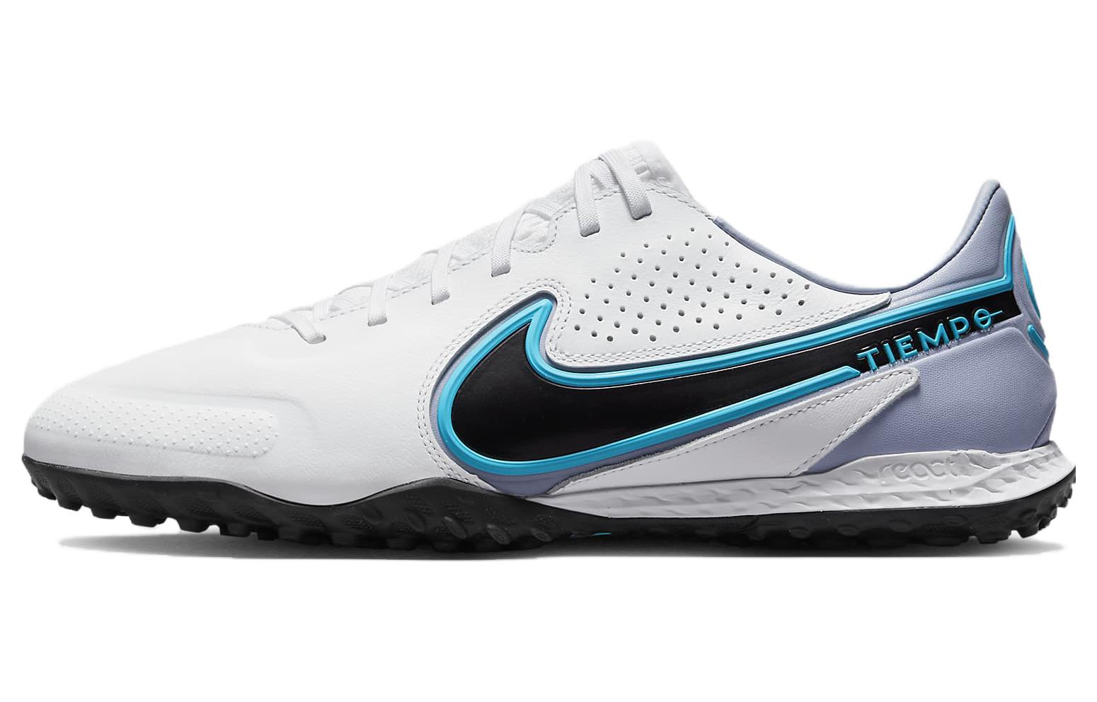 Nike Tiempo Legend 9 Pro round-toe low-top TF (glue spikes) artificial grass wear-resistant and breathable football shoes men's white blue