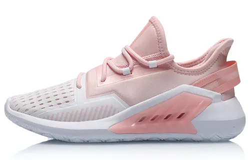Li Ning Cushioning Slip Resistant Abrasion Resistant Balance Lightweight Low top Sports Casual Shoes Women's White Pink