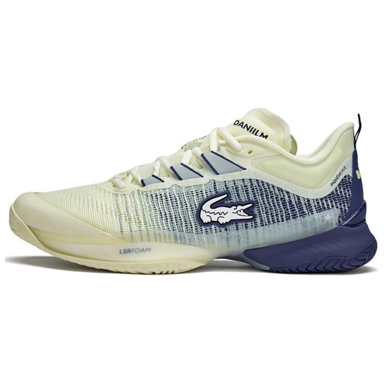 LACOSTE Fabric Slip Resistant Low top Casual Shoes Men's Light Yellow Navy Blue