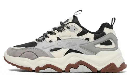 FILA Textile, Leather Sports Abrasion Resistant Low top Casual Shoes Unisex Black Gray Korean Style