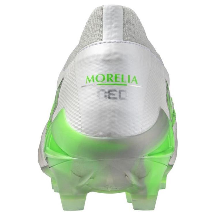 Mizuno Morelia Neo 4 Synthetic Leather, Leather Slip Resistant Abrasion Resistant Soccer Shoes Unisex White Green