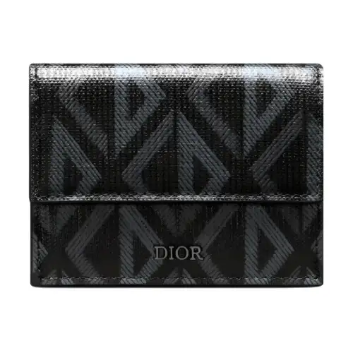 DIOR CD Diamond Canvas With Smooth Calfskin Wallet Men's Black