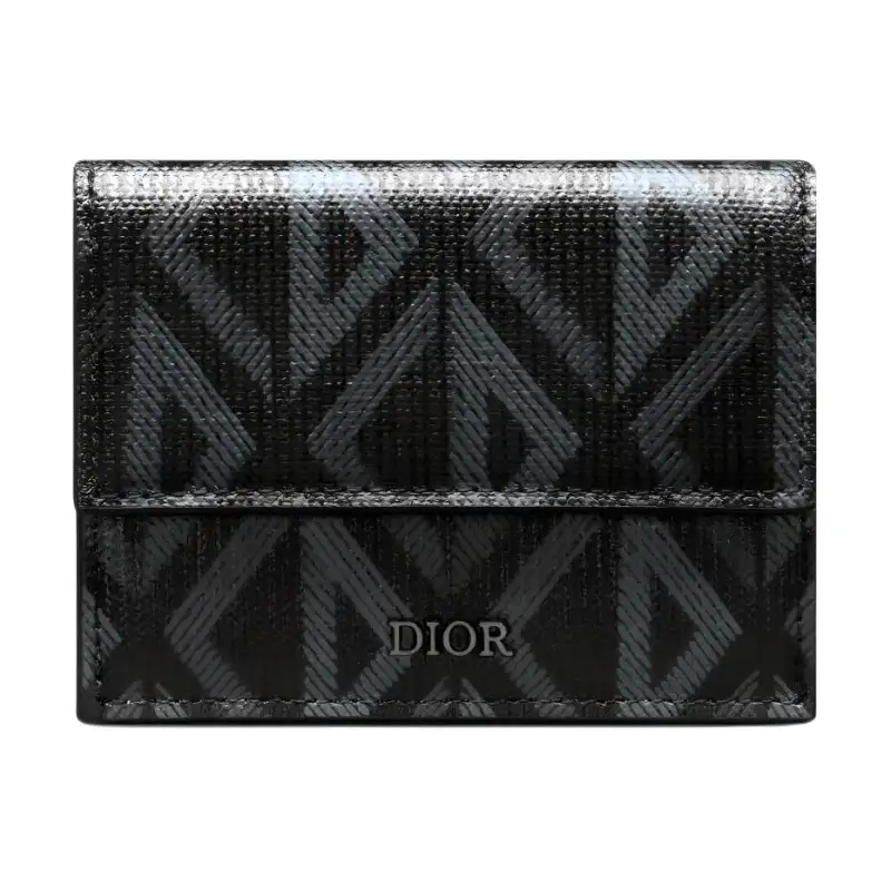 DIOR CD Diamond Canvas With Smooth Calfskin Wallet Men's Black