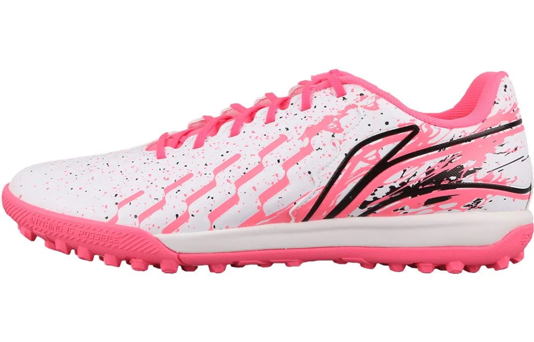 Li Ning TF Turf Artificial Turf Synthetic Leather Cushioning Slip Resistant Abrasion Resistant Soccer Shoes Men's Pink