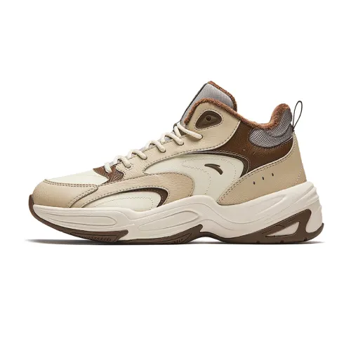Anta Cross Fleece Lined Comfortable Slip Resistant Thermal Mid top Casual Shoes Women's Beige Brown