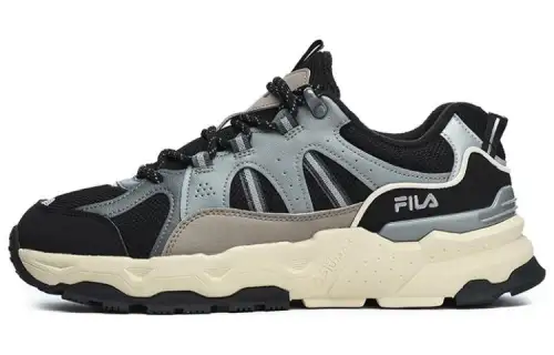 FILA Trek 1S WE Mesh, Textile, Synthetic Leather Low top Casual Shoes Men's Black Gray