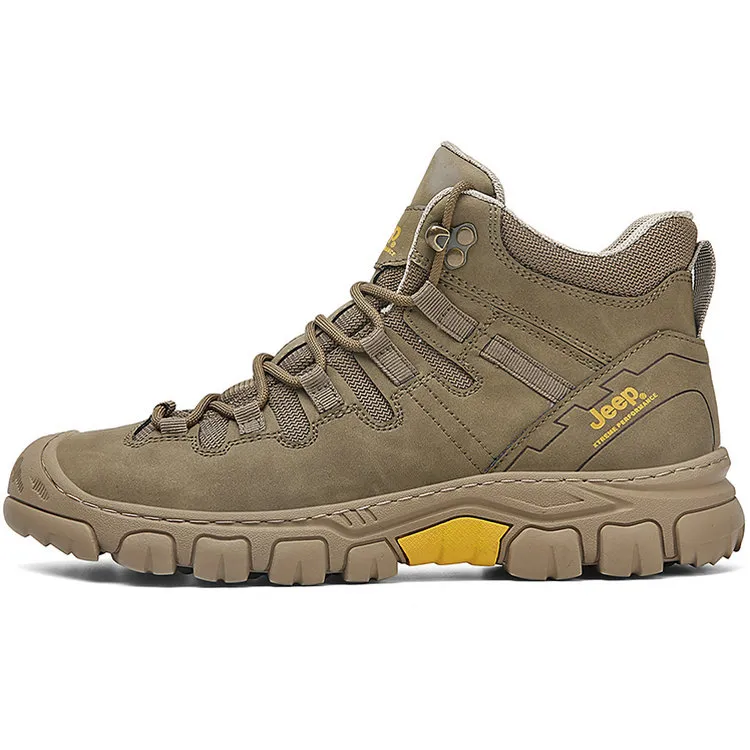 Jeep Cow Split Leather Short Mid Calf Combat Boots Men's Khaki