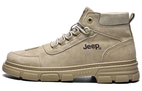 Jeep Top Grain Pig Leather Short Combat Boots Men's Light Khaki