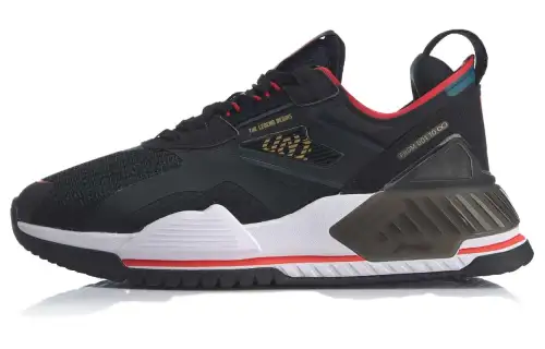 Li Ning 001 Mesh Cushioning Slip Resistant Lightweight Low top Casual Shoes Men's Black Red