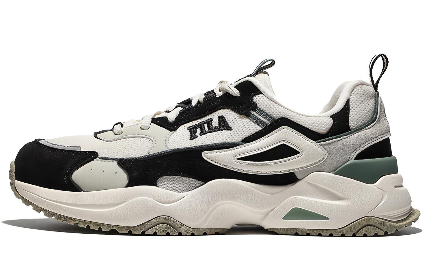 FILA Rayflide Mesh, Pigskin, Polyester, Synthetic Leather Low top Casual Shoes Unisex Green Black Gray Korean Style
