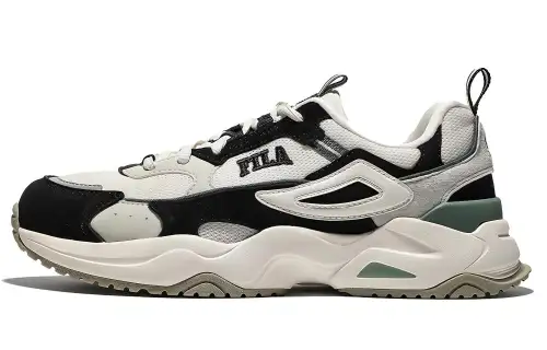 FILA Rayflide Mesh, Pigskin, Polyester, Synthetic Leather Low top Casual Shoes Unisex Green Black Gray Korean Style