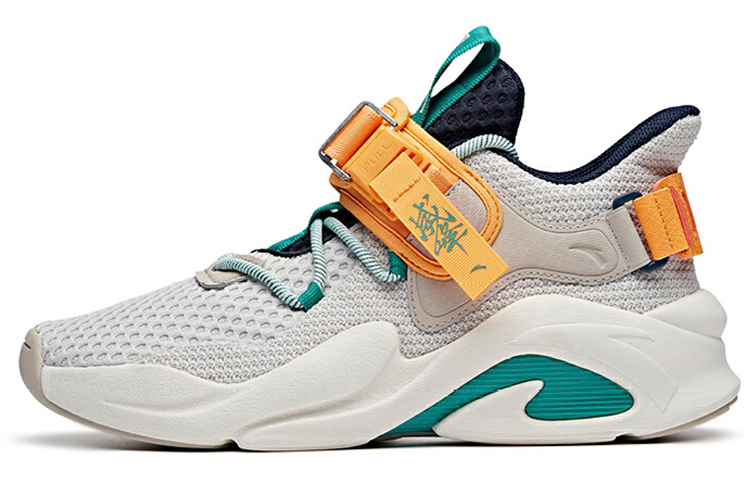 Anta Bastard Cushioning Slip Resistant Abrasion Resistant Breathable Low top Chunky Sneakers Men's White Green Orange
