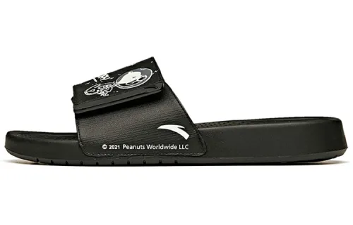 SNOOPY x Anta Life Collection Slip Resistant Abrasion Resistant Quiet Slide Slippers Men's Black