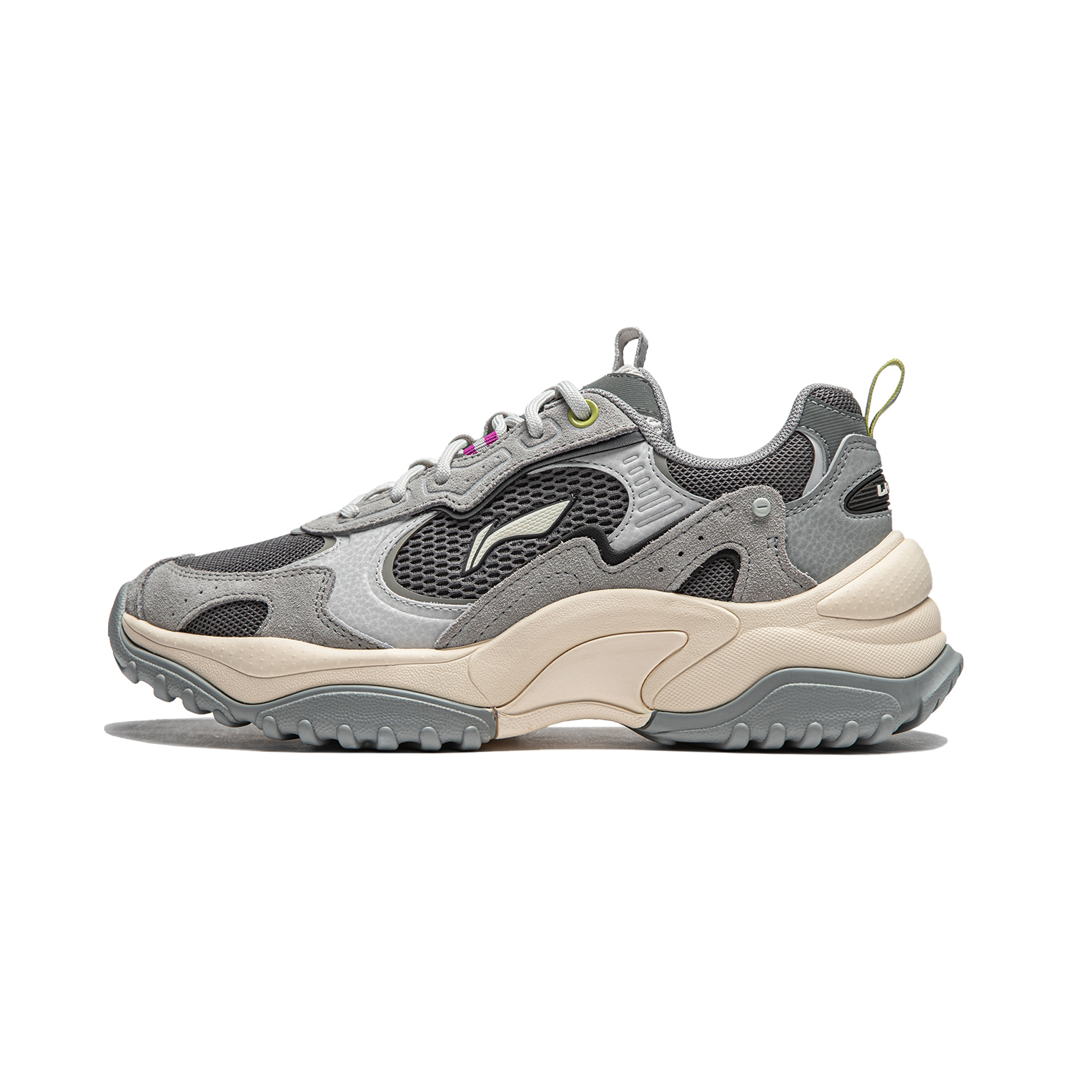 Li Ning Original Aspiration Slip Resistant Abrasion Resistant Low top Casual Shoes Women's Lunar Surface Gray