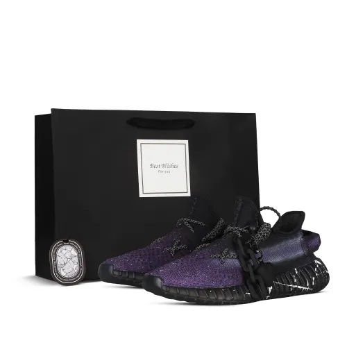 Adidas Originals Yeezy Boost 350 V2 Night Song Ink Splatter Slip Resistant Low top Casual Shoes Unisex Black Purple