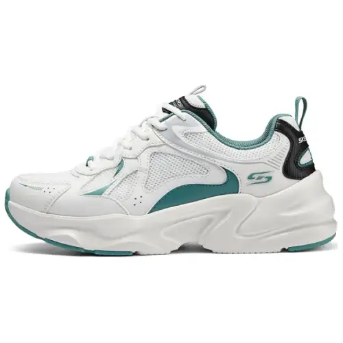 Skechers Mesh, Synthetic Leather, Leather Wear resistant And Lightweight Low top Casual Shoes Men's White Green