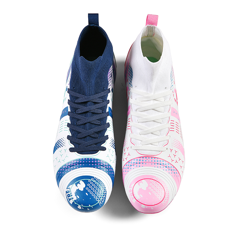PANKE Soccer Shoes Unisex High Top White Dark Blue+White Pink Blue