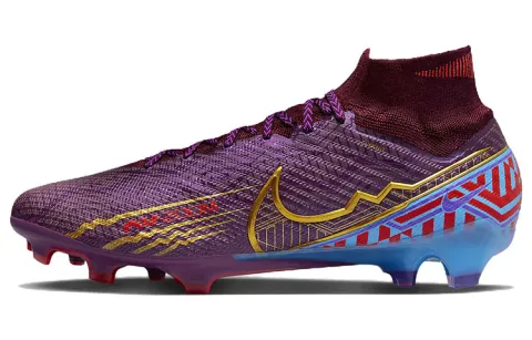 Nike Mercurial Superfly 9 FG Firm Ground Cushioning Slip Resistant Abrasion Resistant Soccer Shoes Unisex Purple Gold