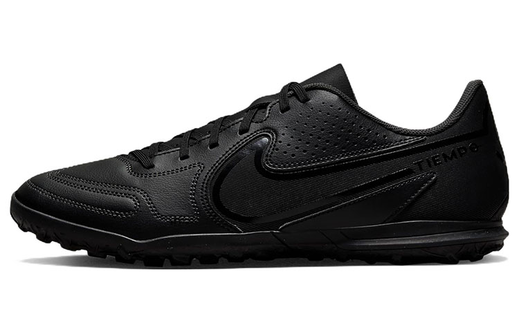 Nike Tiempo Legend 9 Club Round-head lace TF (gel-broken nails) Hard grass artificial grass Kangaroo leather Shock-absorbing and anti-slip wear-resistant Football shoes Men's black