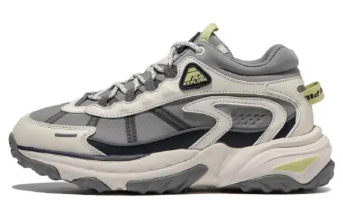 FILA Explorer Rock Blunt Textile, Leather Low top Casual Shoes Unisex White Gray Green Korean Style