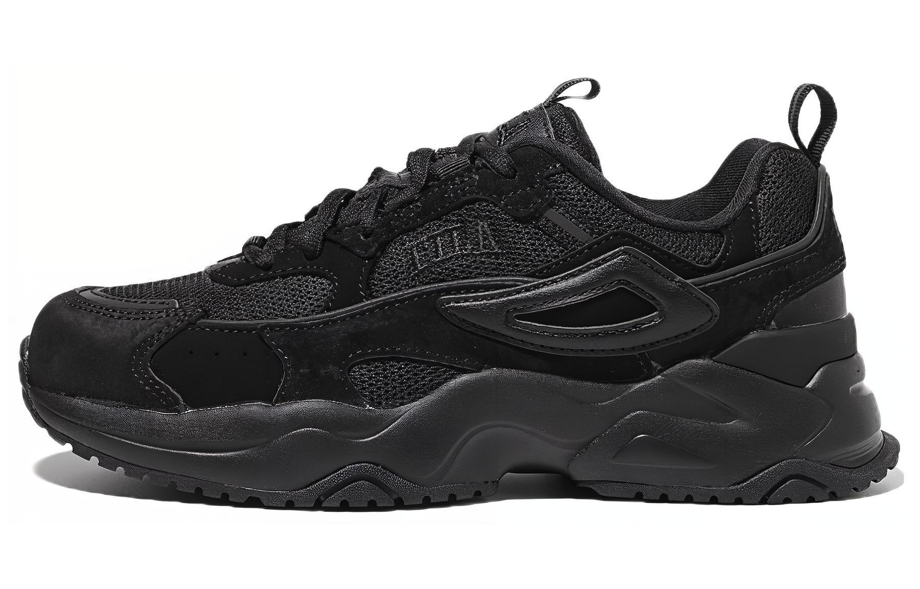 FILA Rayflide Sports Low top Casual Shoes Unisex All Black Korean Style