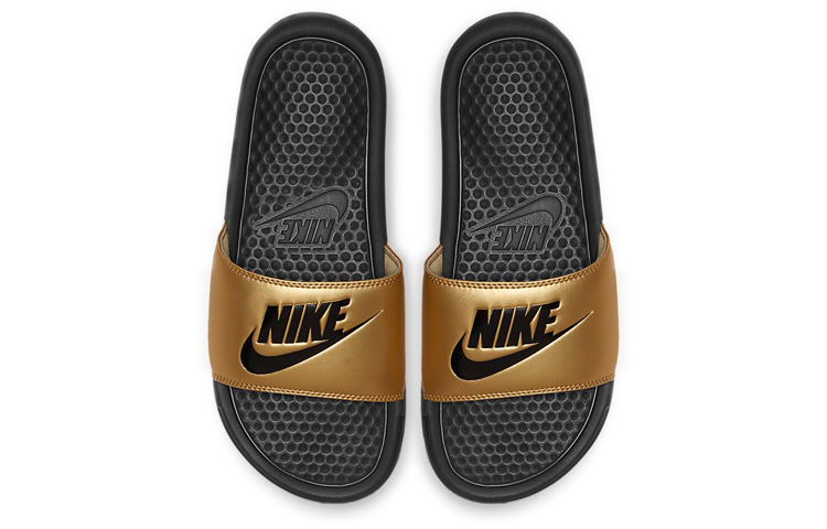Женские шлепанцы Nike Benassi (черно-золотые) — фото 3