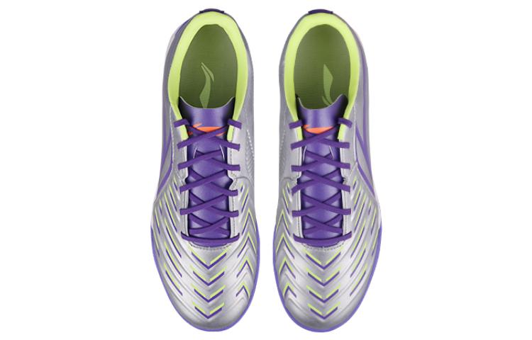 Li Ning TF Turf Synthetic Leather Cushioning, Wear Resistant Soccer Shoes Men’s Silver Purple