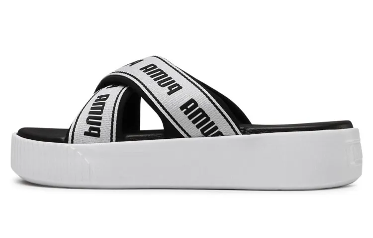 PUMA Platform Slide Tape Slippers For Black/White Women's
