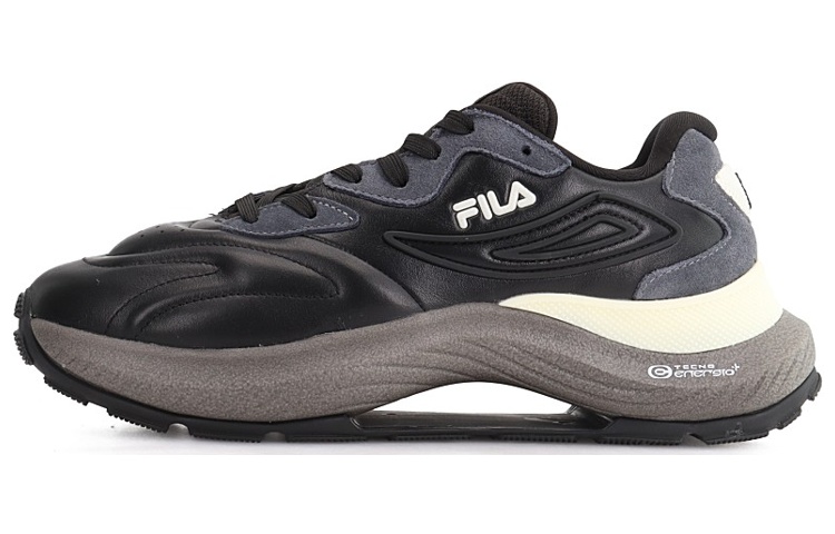 FILA Flusso Icona Textile, Top Grain Cow Leather Low top Casual Shoes Men's Black Gray