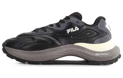 FILA Flusso Icona Textile, Top Grain Cow Leather Low top Casual Shoes Men's Black Gray