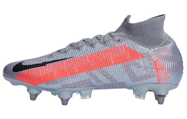 Nike Mercurial Superfly 7 Mercurial 13 Elite PRO SG (metal spikes) shock-absorbing, non-slip and wear-resistant football shoes, men's gray pink