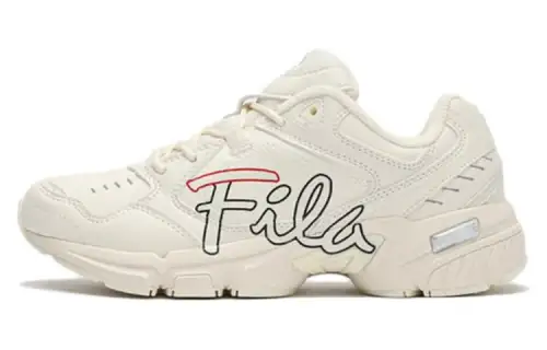 FILA Ranger Collection Script Synthetic Leather Chunky Sneakers Low top Casual Shoes Unisex White Korean Style