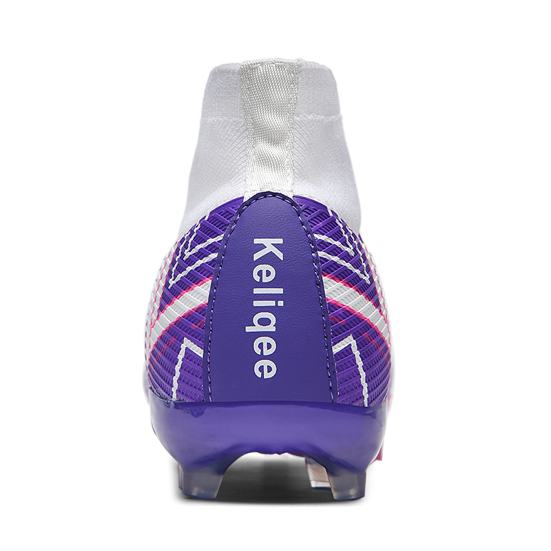 Keliqee FG Firm Ground Soft Ground Slip Resistant, Abrasion Resistant, Breathable Soccer Shoes Unisex White Purple Pink