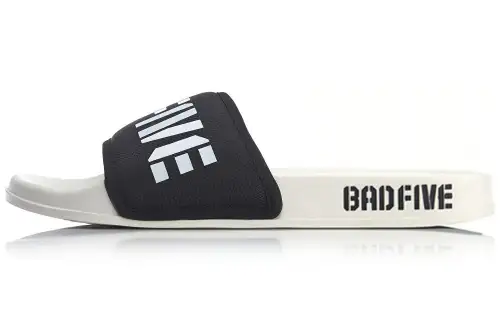 Li Ning BADFIVE Slide Letter Print EVA Quiet Slide Slippers Men's Black White