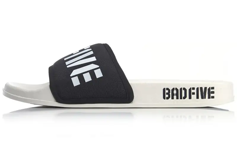 Li Ning BADFIVE Slide Letter Print EVA Quiet Slide Slippers Men's Black White